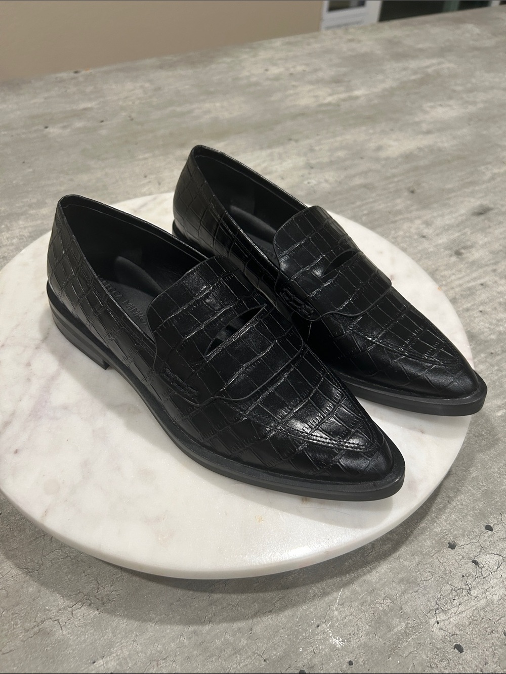 Rebecca Minkoff  Black Croc-Embossed Leather Penny Loafers size 7M